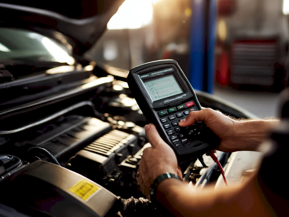 Reparatur & Wartung mit Messgerät am Motorraum