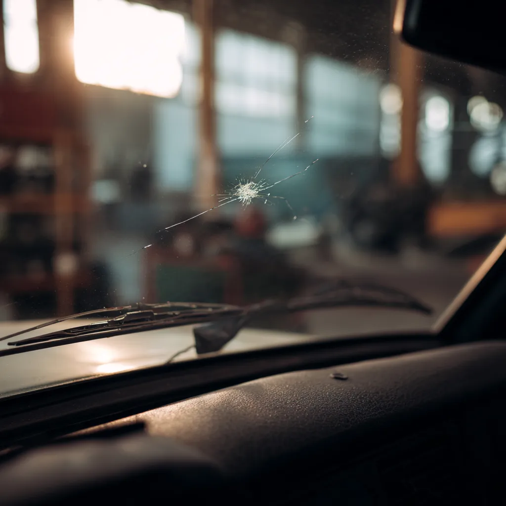 Autoglass der Frontscheibe mit einem Steinschlag